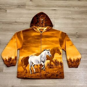 Trail Crest Vintage Full Zip Soft Fleece Jacket All Over Horse Print Size L